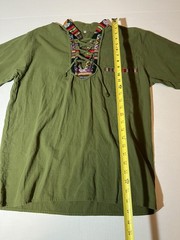 guatemalen embroidered drawstring shirt boho lace up beach top tribal L short