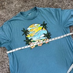 Old Navy Mens Large Teal Blue Tropical Beach Surf Graphic Soft Washed T-Shirt