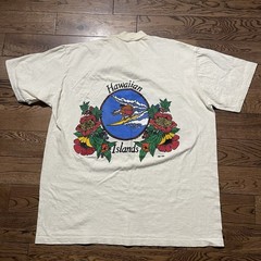 Vtg 70s Hawaiian Island Bob Akers Poly Tees beach surf cream Single Stitch Sz XL