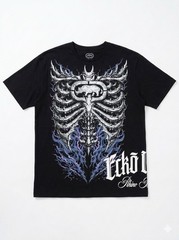 Ecko Unltd. Skelton Rib Cage Graphic Print T Shirt Black/Blue/White Men’s Size L