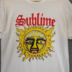 Sublime Graphic T-Shirt Mens Large White Cotton Sun Logo Band Tee 90s Aesthetic