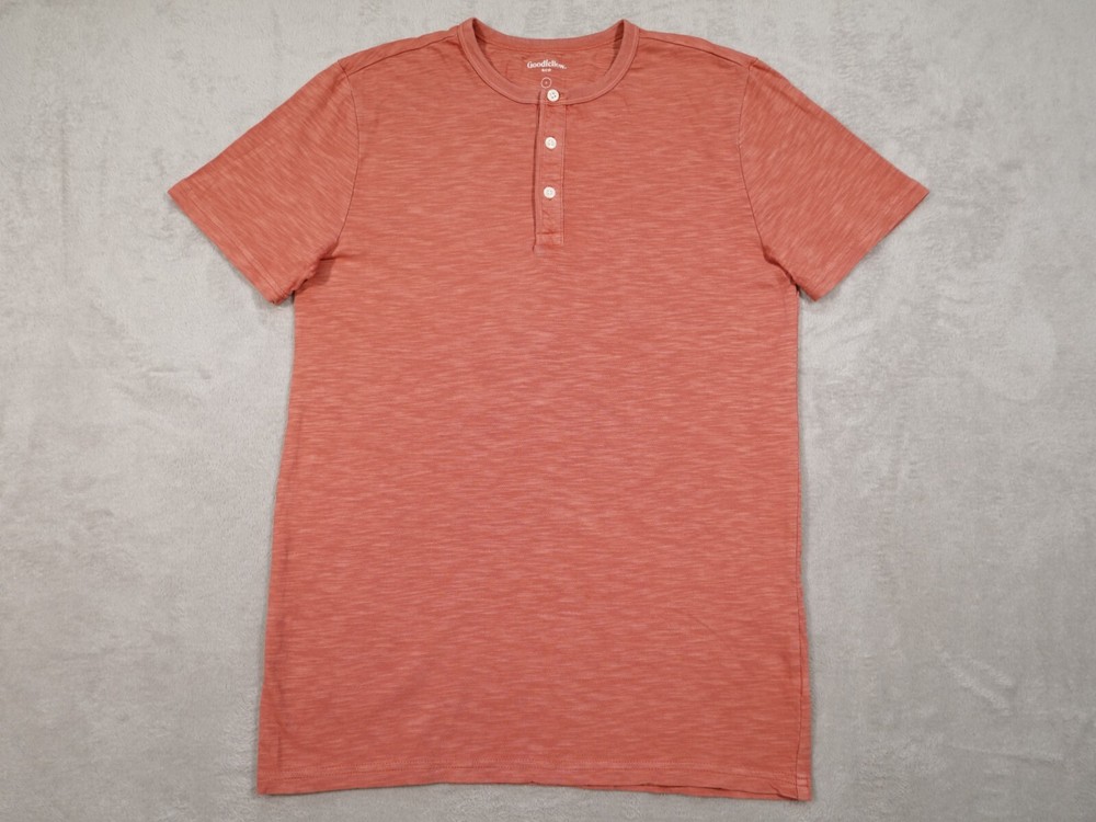 Goodfellow and Co Mens S Orange Shirt Crew Neck Chest Button Henley Top