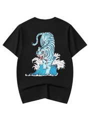 Niepce Men’s Blue Tiger Ocean Graphic Tee Japanese Streetwear T-Shirt