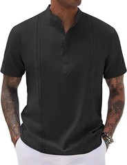 2024 New men’s Henry Collar solid color vintage cotton hemp webbing top Fashion