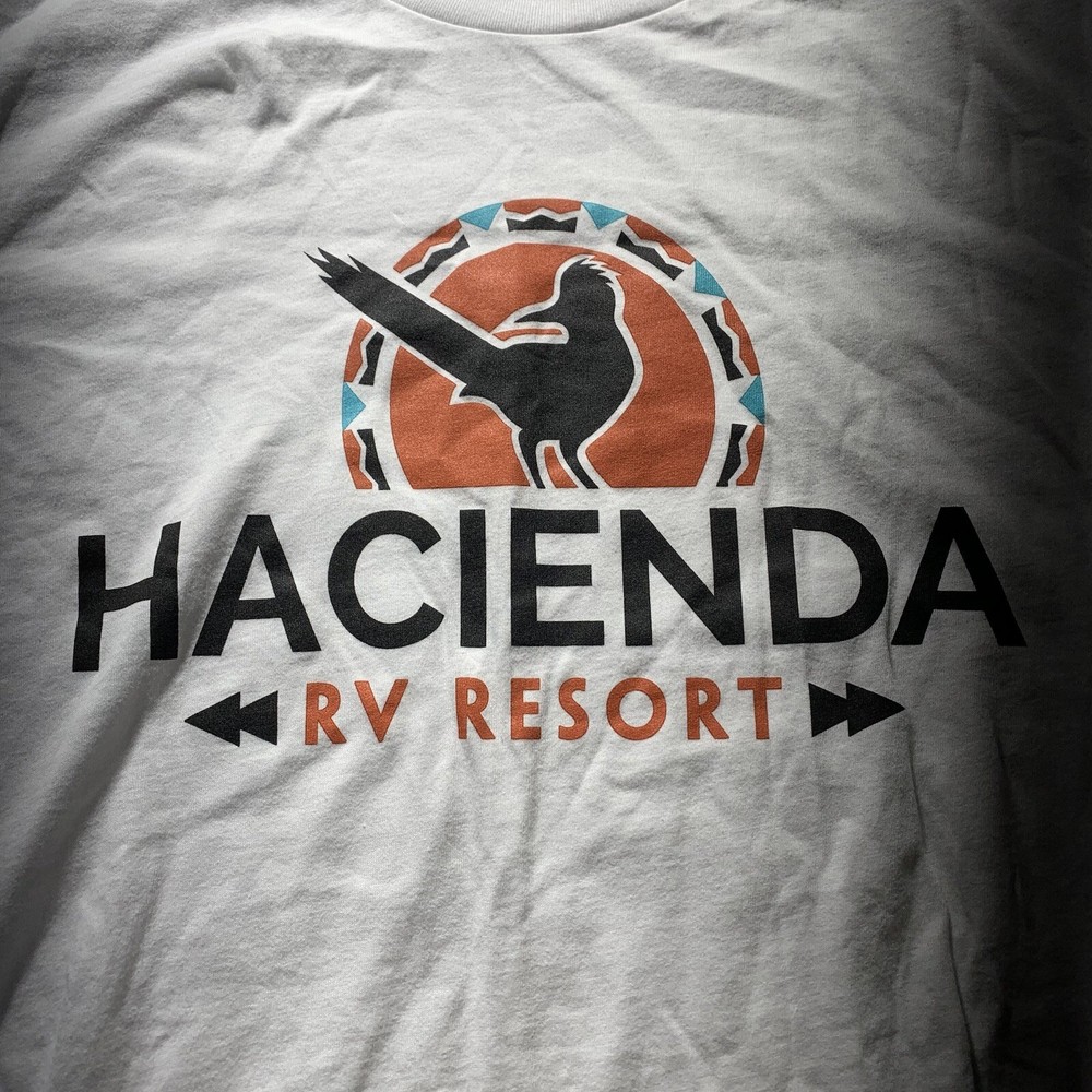 Hacienda RV Resort Santa Fe T Shirt Mens LG White New Mexico Tourism Roadrunner