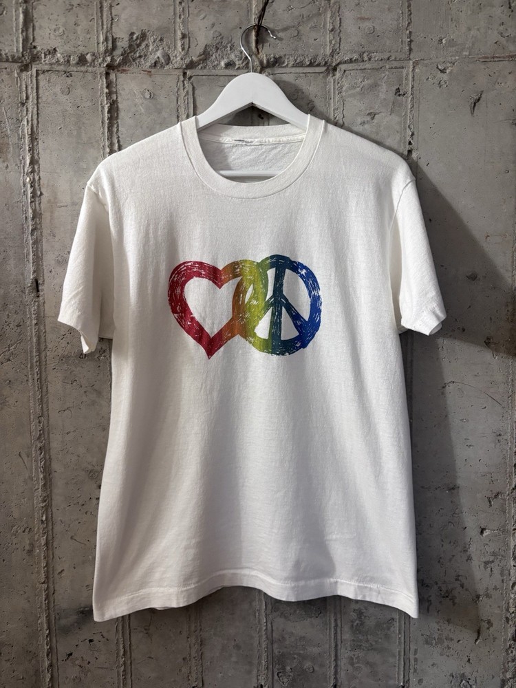 Vintage May Peace Prevail On Earth Art T-shirt Double Sided 80s Single Stitch