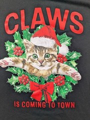 Holiday Time Men’s Black Graphic T-Shirt “Claws Is Coming to Town” XL