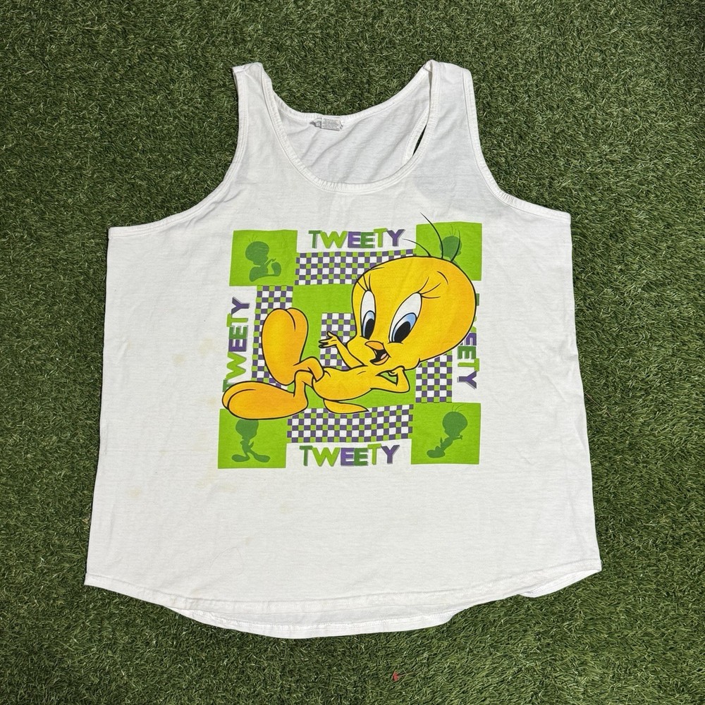 Tweety Bird Vtg Looney Tunes Y2K 3D Tank Top Sleeveless Cartoon T Shirt L/XL