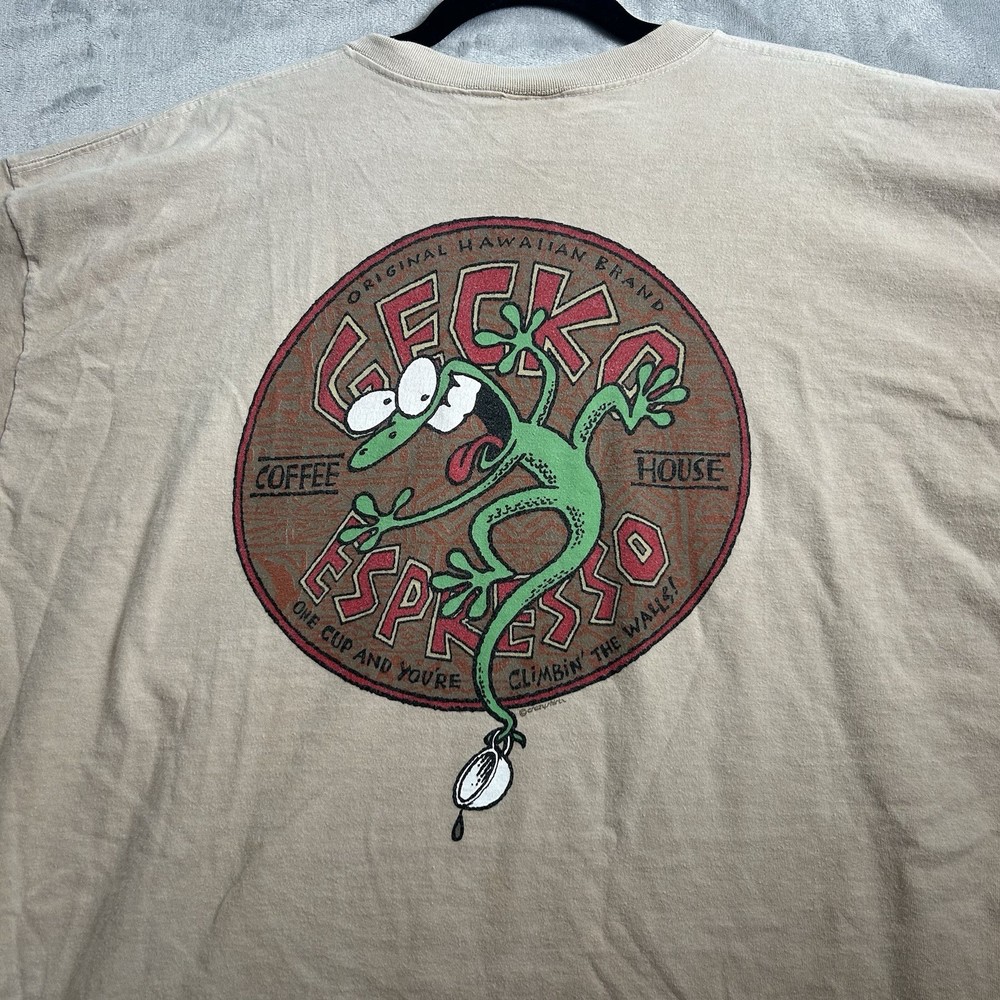Vintage 90s Crazy Shirts Men 2XL Hawaii Gecko Espresso Graphic Single Stitch USA
