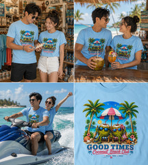 Funny Coconut Beach Shirt Good Times Tropical Vacation Summer Gift Tee – Black