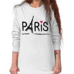 Paris Eiffel Tower French Romantic Graphic Long Sleeve Tshirt Tee for Women