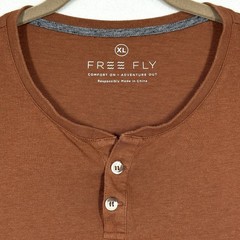Free Fly Shirt Mens XL Henley Bamboo Blend Long Sleeve Rust Brown Minimalist