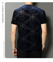 New Men Fashion Bronzing Flocking Trend Silky Velvet Summer Short Sleeve T-Shirt