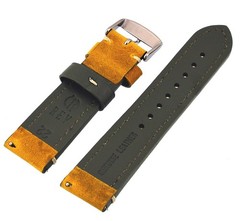 Genuine Crazy Horse Dual Color Leather Strap Watch Replacement Band – Golden …