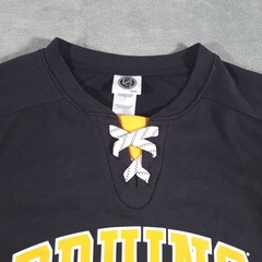 NHL Sweatshirt Mens Large Black Boston Bruins Lace Up Fleece Hockey Fan Gear NWT