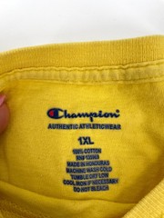 Champion T-Shirt Mens 1XL Yellow Spellout Logo Cotton Drop Shoulder Casual Wear