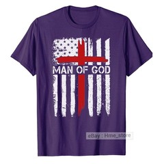 Man of God American Flag Cross T-Shirt Christian Faith Catholic Dad Grandpa