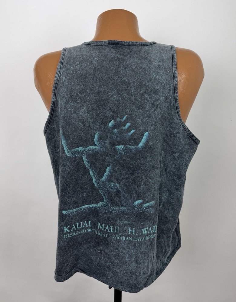 Hawaiian Lava Dyed Tank Top Mens Large Acid Wash Faded Black Surfer Maui Hawaii