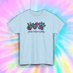 Peace Love Paws Shirt Animal Lover Cute Pet Rescue Dog Cat Tee S-5XL