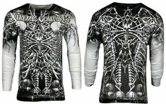 Xtreme Couture by Affliction Men’s Thermal Shirt CATACOMBS Skull Biker White