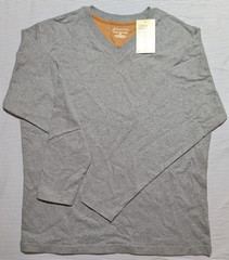 St John’s Bay Sueded Jersey V-Neck Long Sleeved Shirt Medium Gray 100% Cotton