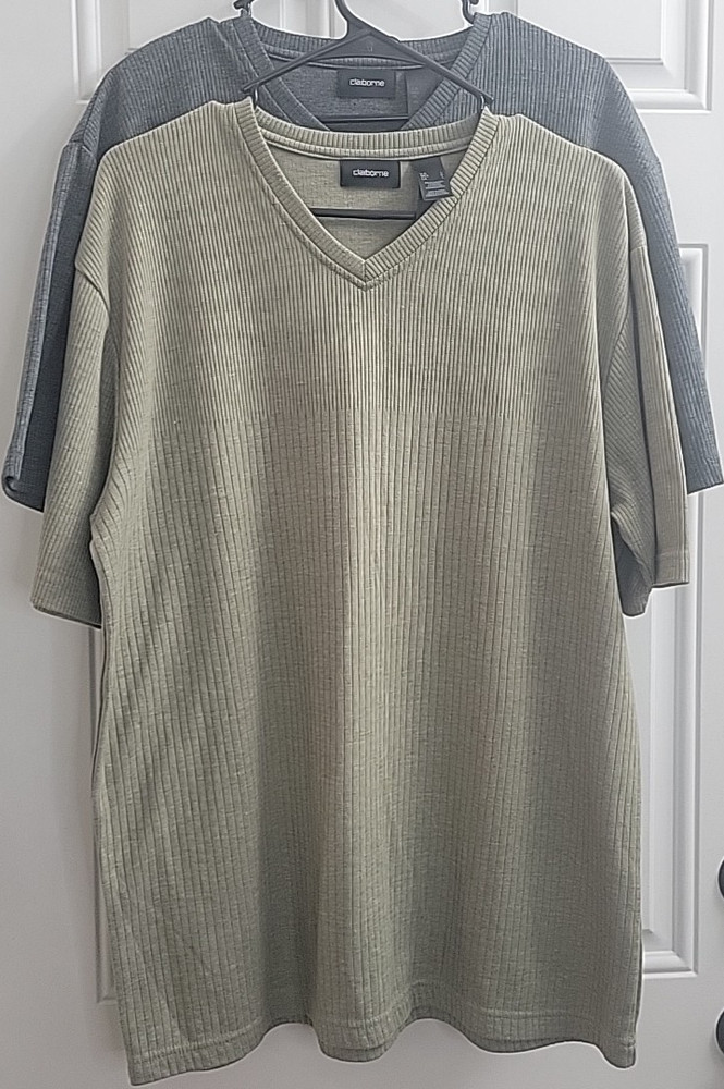 Lot of 2 Claiborne Ribbed Textured V-Neck T-Shirts | Both Size Men’s Large