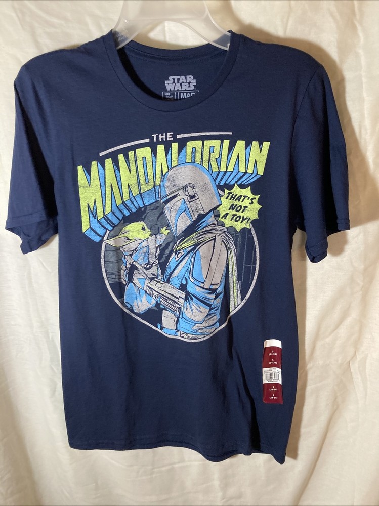Star Wars Mandalorian Mando & Grogu Navy T-Shirt Size S (34-36) new With Tags