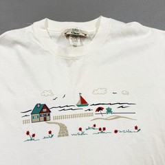 Vintage Orvis Shirt Mens Large White Beach House Sailboat Graphic Tee Nautical