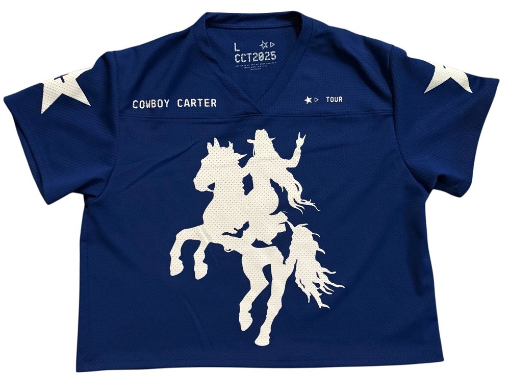 Cowboy Carter CCT2025 Tour Graphic Print Mesh Jersey T-Shirt Blue M Beyoncé
