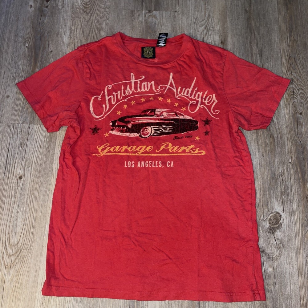 Christian Audigier Shirt Size L Garage Parts Classic Car Red Designer Vintage