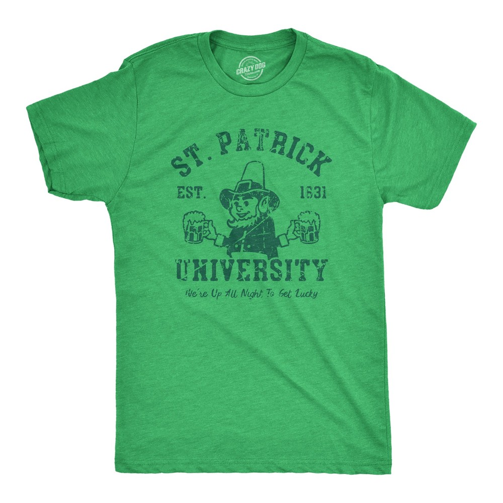 Mens St Patrick University T Shirt Funny Saint Paddys Day College Tee for Guys