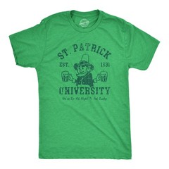 Mens St Patrick University T Shirt Funny Saint Paddys Day College Tee for Guys