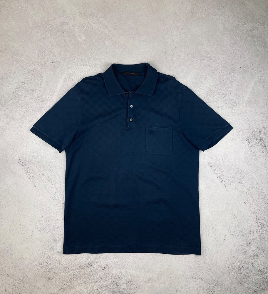LOUIS VUITTON Men’s Damier Short Sleeve Polo Shirt Navy 100% Cotton Size L