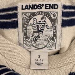Lands End Mens Small Ivory Navy Blue Striped Rugby Cotton Crewneck Shirt
