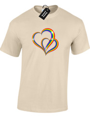 2 PRIDE HEARTS MENS T SHIRT GAY PRIDE LGBTQ COMMUNITY LESBIAN RAINBOW FLAG TOP