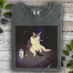 Funny Smoking Cat Graphic Shirt Meme Cat Lover Weird Gift Unisex Tee Retro