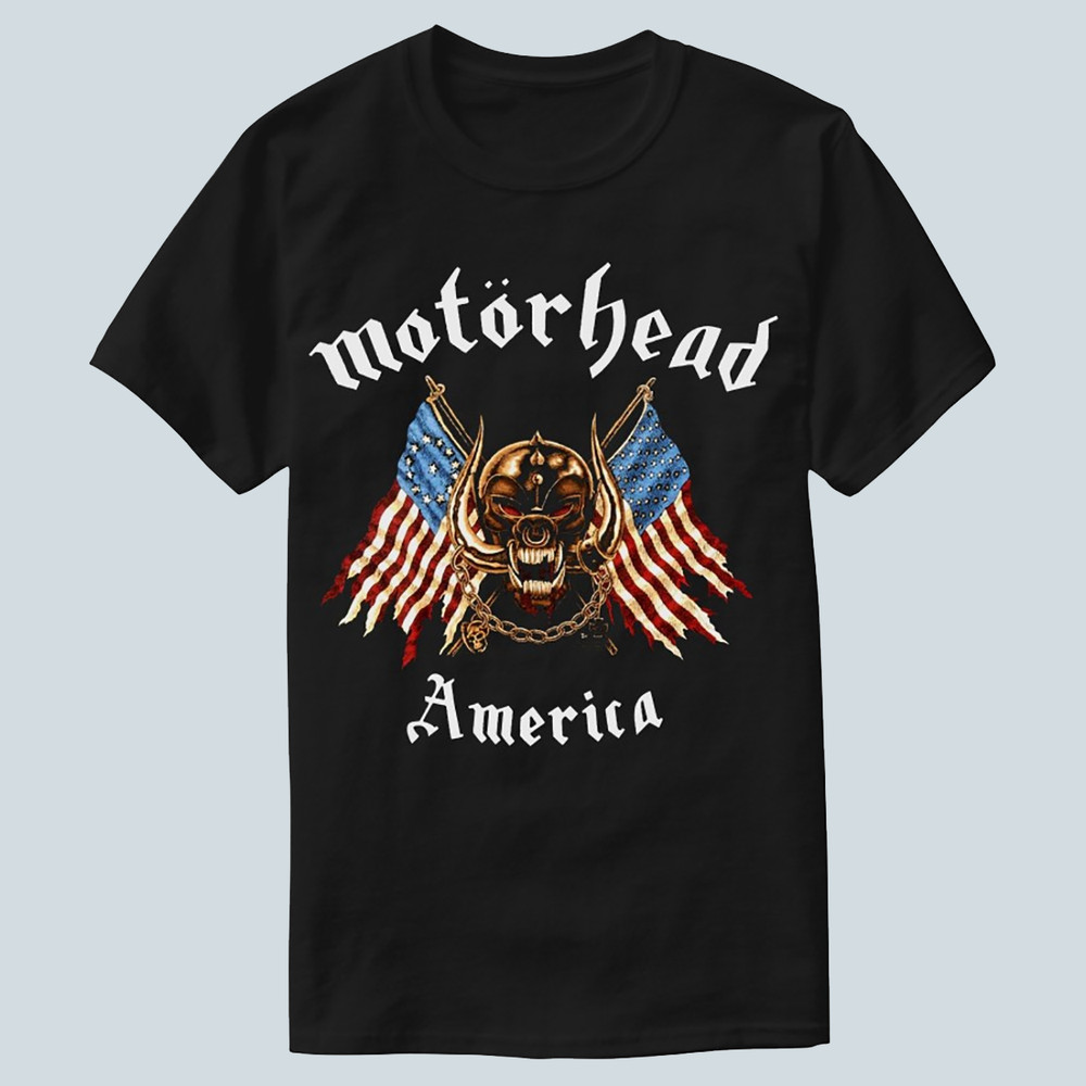 Motorhead Logo Amirica Flag Black Unisex T-shirt Size S-5XL