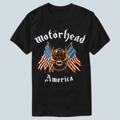 Motorhead Logo Amirica Flag Black Unisex T-shirt Size S-5XL