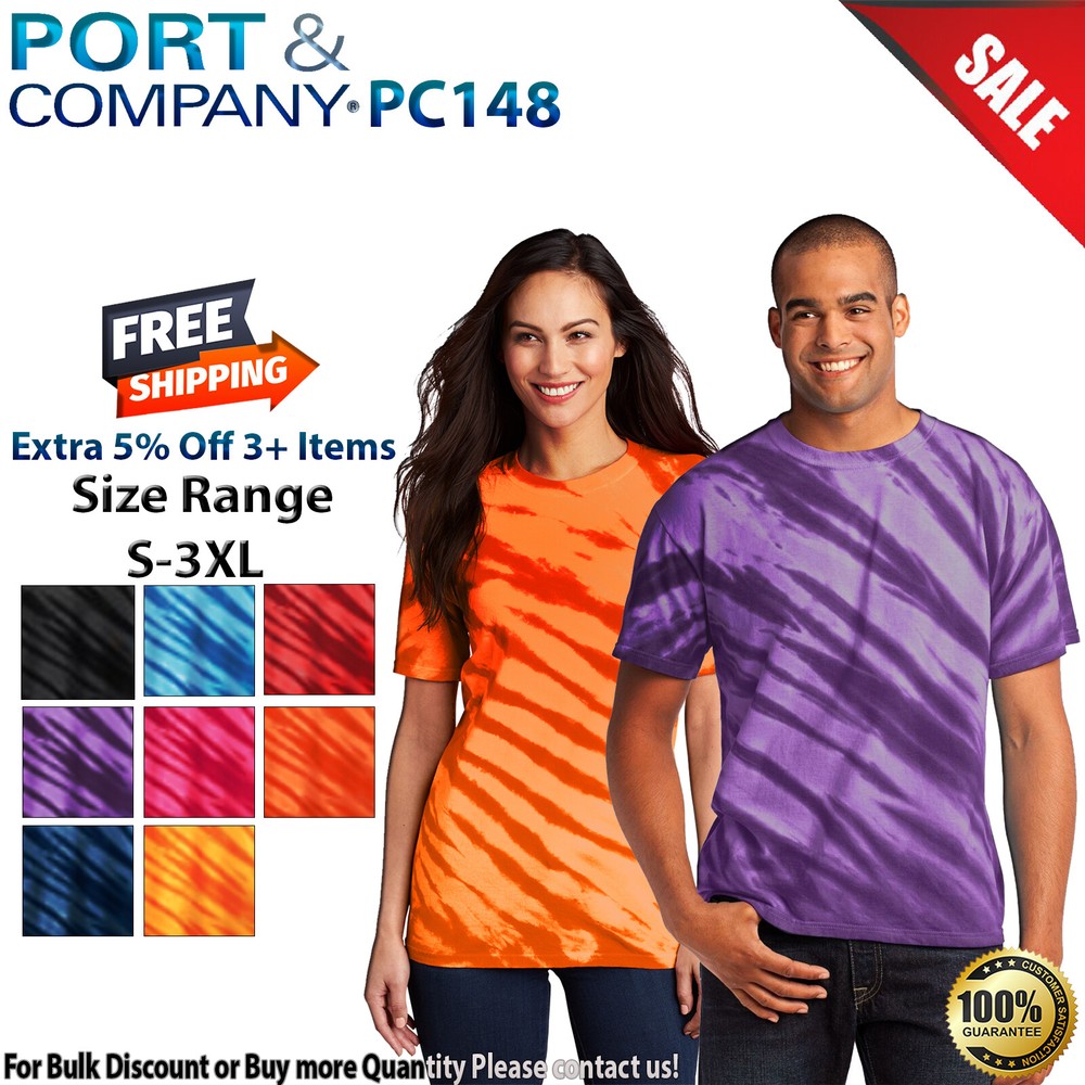 Port & Company PC148 Mens Short Sleeve Tiger Stripe Tie Dye Crew Neck T-Shirt