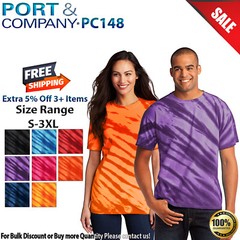 Port & Company PC148 Mens Short Sleeve Tiger Stripe Tie Dye Crew Neck T-Shirt