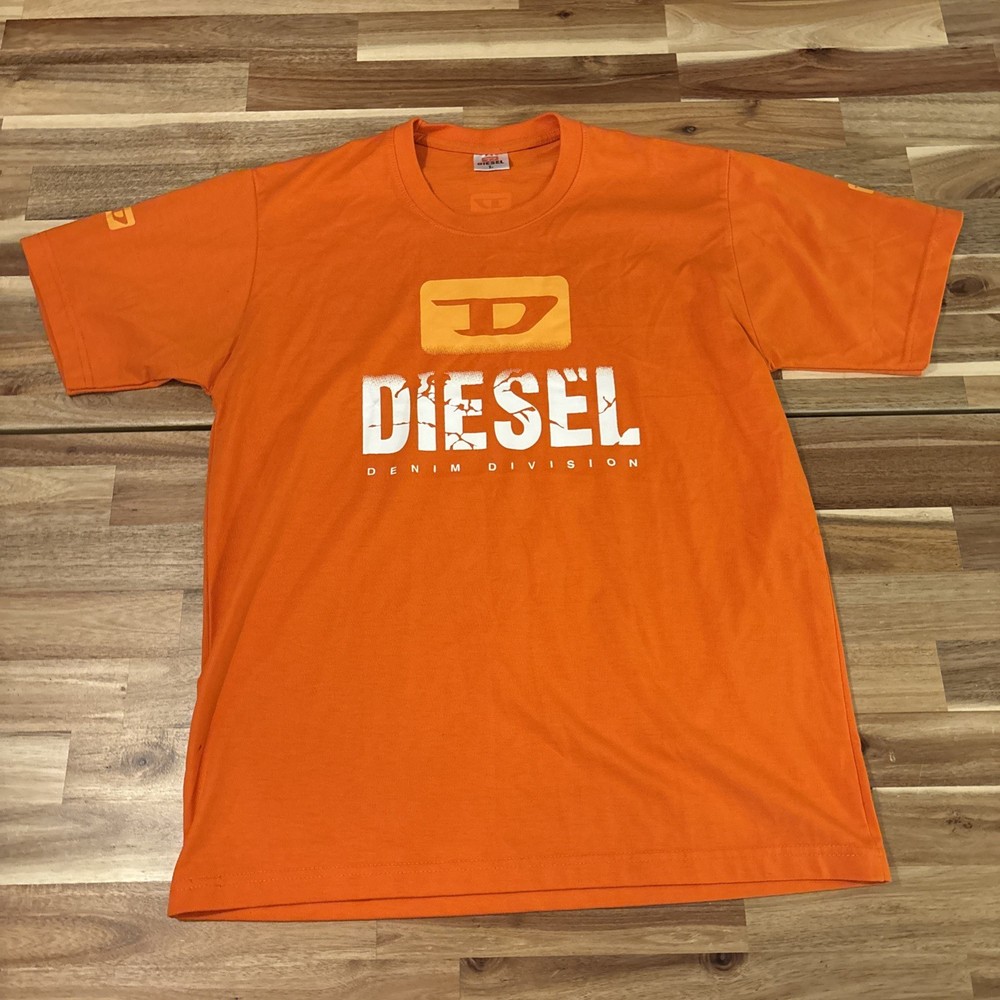 Diesel Denim Division T-shirt Mens Large Orange Logo Crewneck