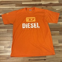 Diesel Denim Division T-shirt Mens Large Orange Logo Crewneck