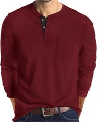 Mens Fashion Henley Shirts Long Sleeve Button Cotton T-Shirt with Pocket
