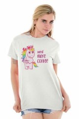 Funny Tired Unicorn Need More Coffee Joke Womens Graphic Crewneck T Shirt Tee