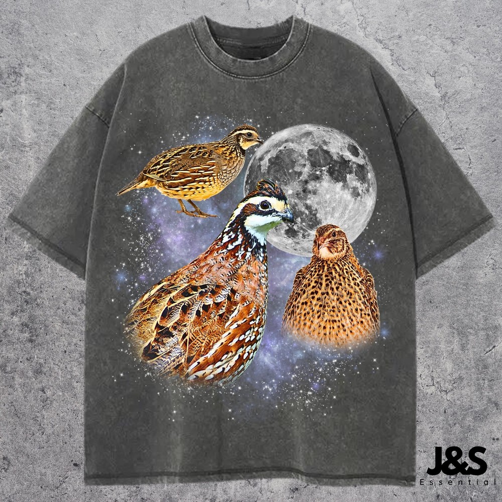 Three Quail Moon Shirt Bobwhite Quail Lover Tee Game Bird Galaxy Gift Vintage