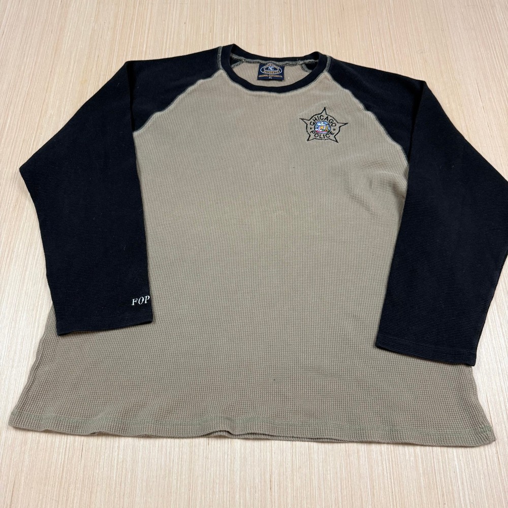 Vintage 90s Chicago Police Thermal T Shirt XL colorblock waffle FOP embroidered