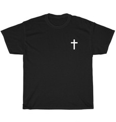 Small Cross Subtle Chest Pocket Christian Minimalist Religious Faith T-Shirt NEW
