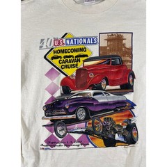 Vintage 90s 40th US Nationals Homecoming Caravan Cruise Shirt Mens L Beige USA