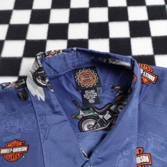 Vintage Harley Davison biker Hawaiian all over print button up Shirt 2XL Silk