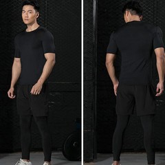 Men Compression T Shirt Short Sleeve Gym Workout Fitness Running Training Base